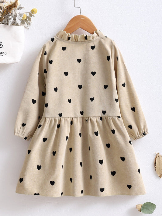 Vestido De Pana Con Corazones Negros Para Niña