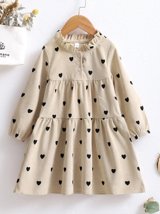 Vestido De Pana Con Corazones Negros Para Niña
