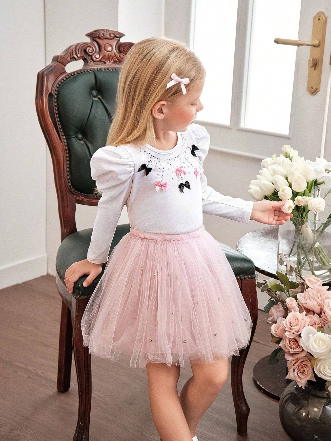 Blusa Blanca De Fiesta Con Lazos Para Niña
