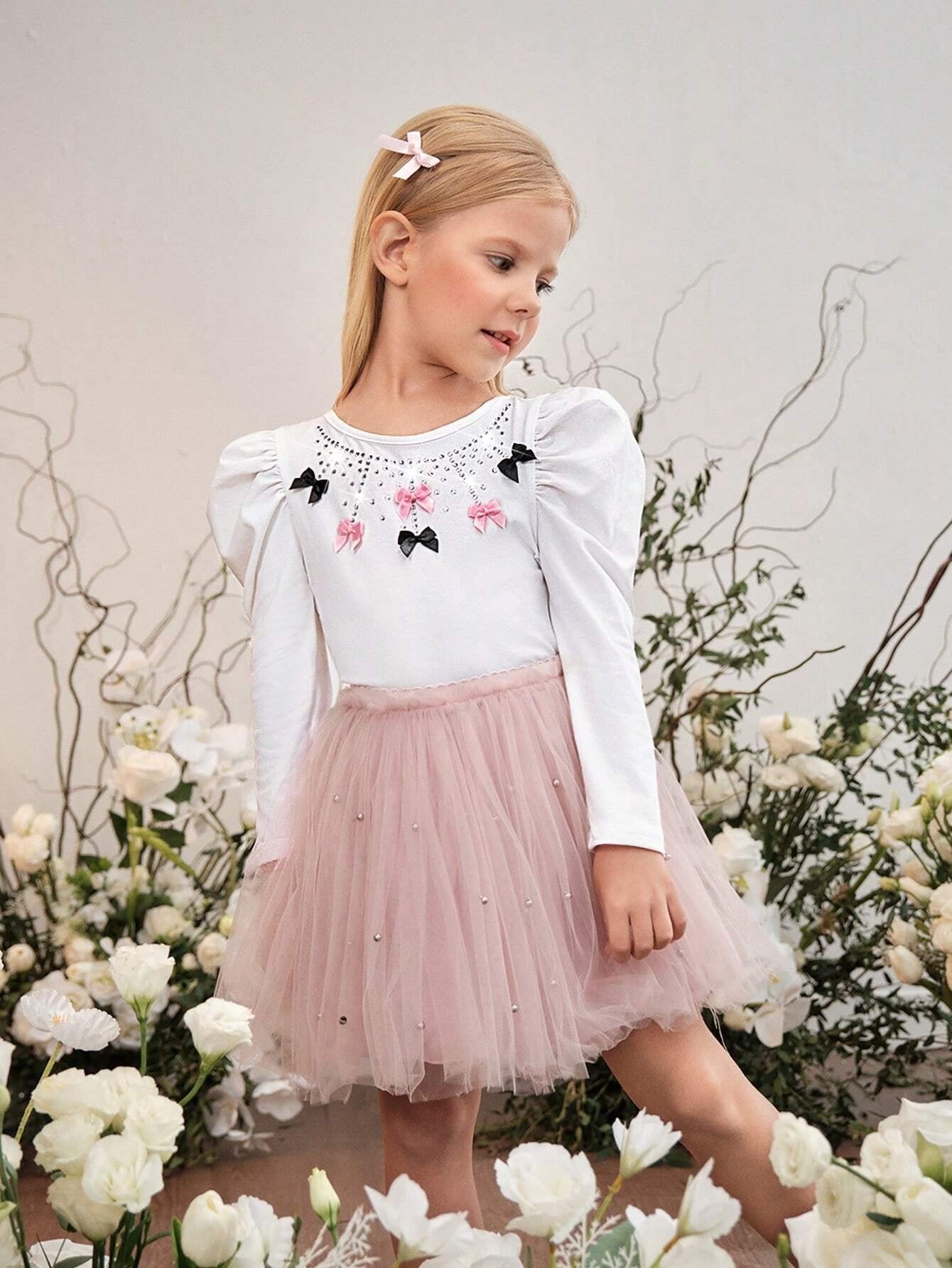 Blusa Blanca De Fiesta Con Lazos Para Niña