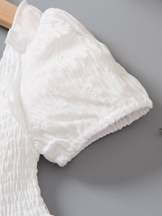 Vestido Blanco Midi Con Manga Farol Para Niña