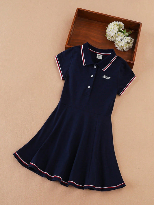 Vestido Tipo Polo Azul Marino Para Niña
