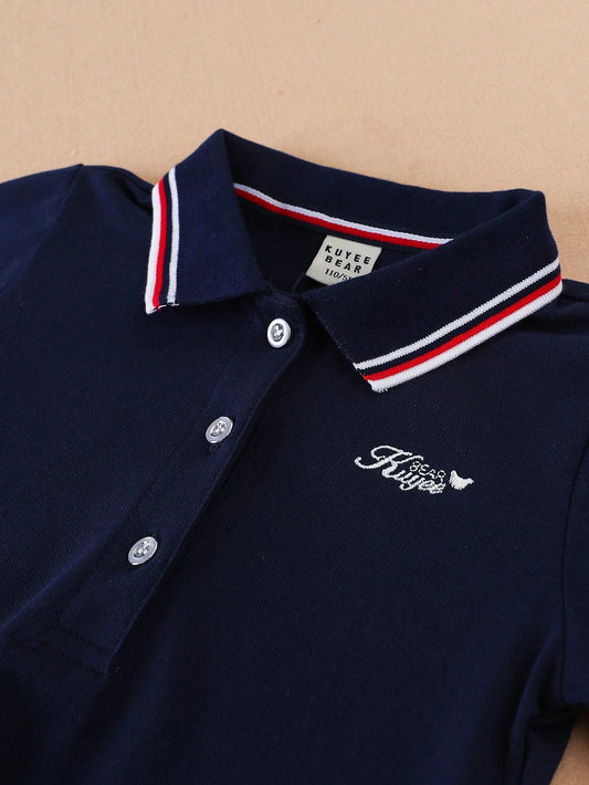 Vestido Tipo Polo Azul Marino Para Niña