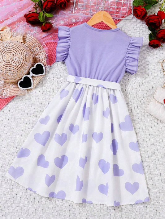 Vestido Morado Con Corazones Para Niña