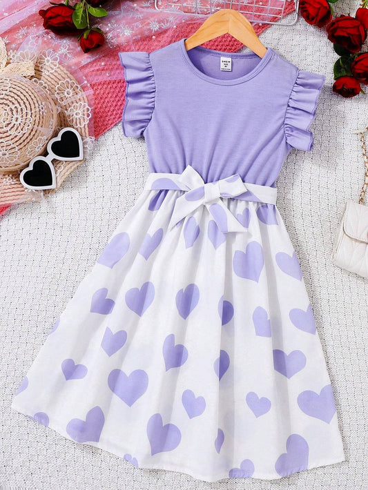 Vestido Morado Con Corazones Para Niña