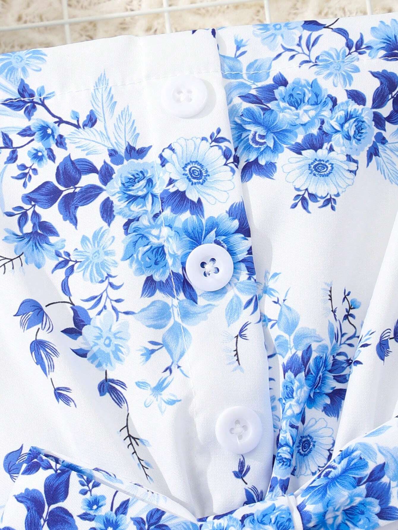 Vestido Blanco Estampado Floral Azul Para Niña