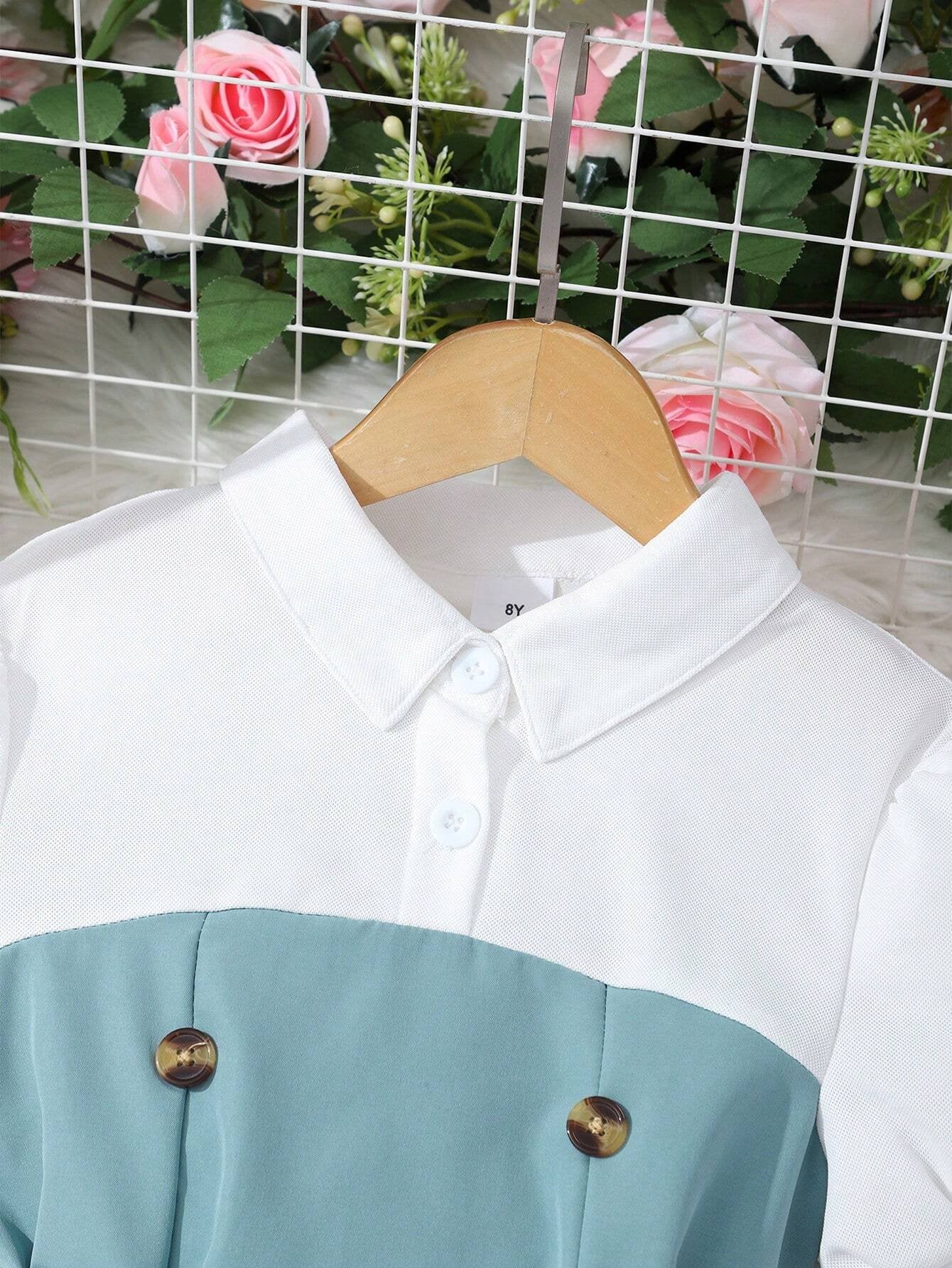 Vestido Verde Tipo Camisa Con Botones Para Niña