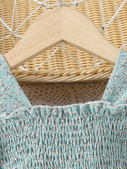 Vestido Bohemio Verde Con Flores Para Niña