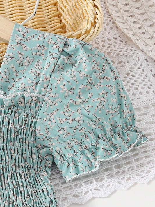 Vestido Bohemio Verde Con Flores Para Niña