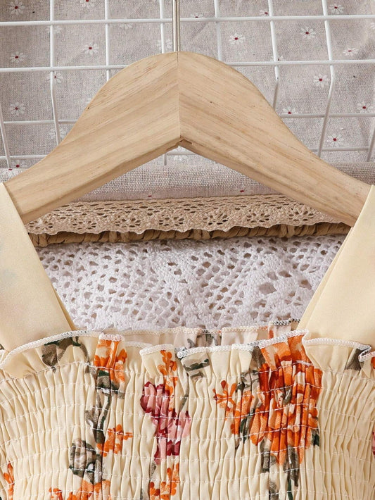 Vestido Bohemio Floral Albaricoque Para Niña