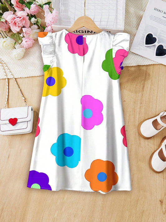 Vestido Blanco Con Flores De Colores Para Niña