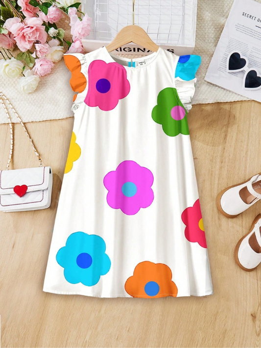 Vestido Blanco Con Flores De Colores Para Niña