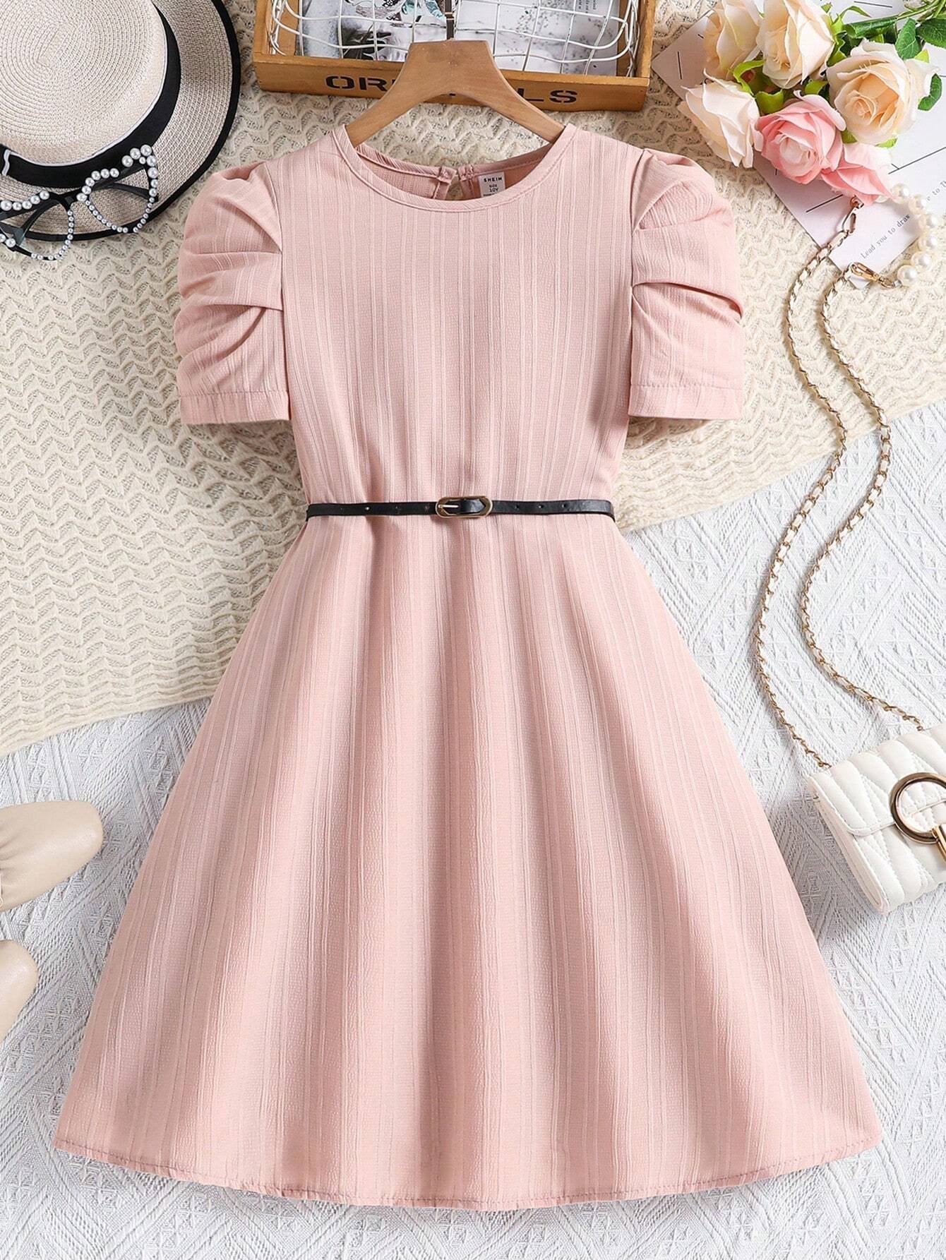 Vestido Rosa Pálido Para Niña (Cinturón No Incluido)