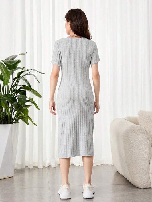 Vestido Largo Gris Casual Para Niña Con Aberturas Laterales