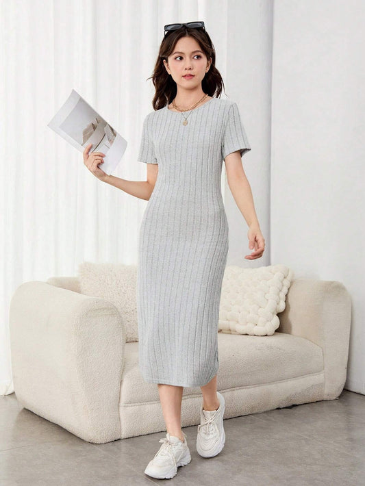 Vestido Largo Gris Casual Para Niña Con Aberturas Laterales