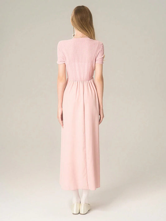 Vestido Rosa Elegante Con Corte A Línea Para Niña