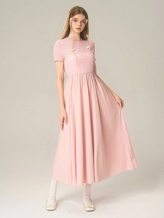 Vestido Rosa Elegante Con Corte A Línea Para Niña