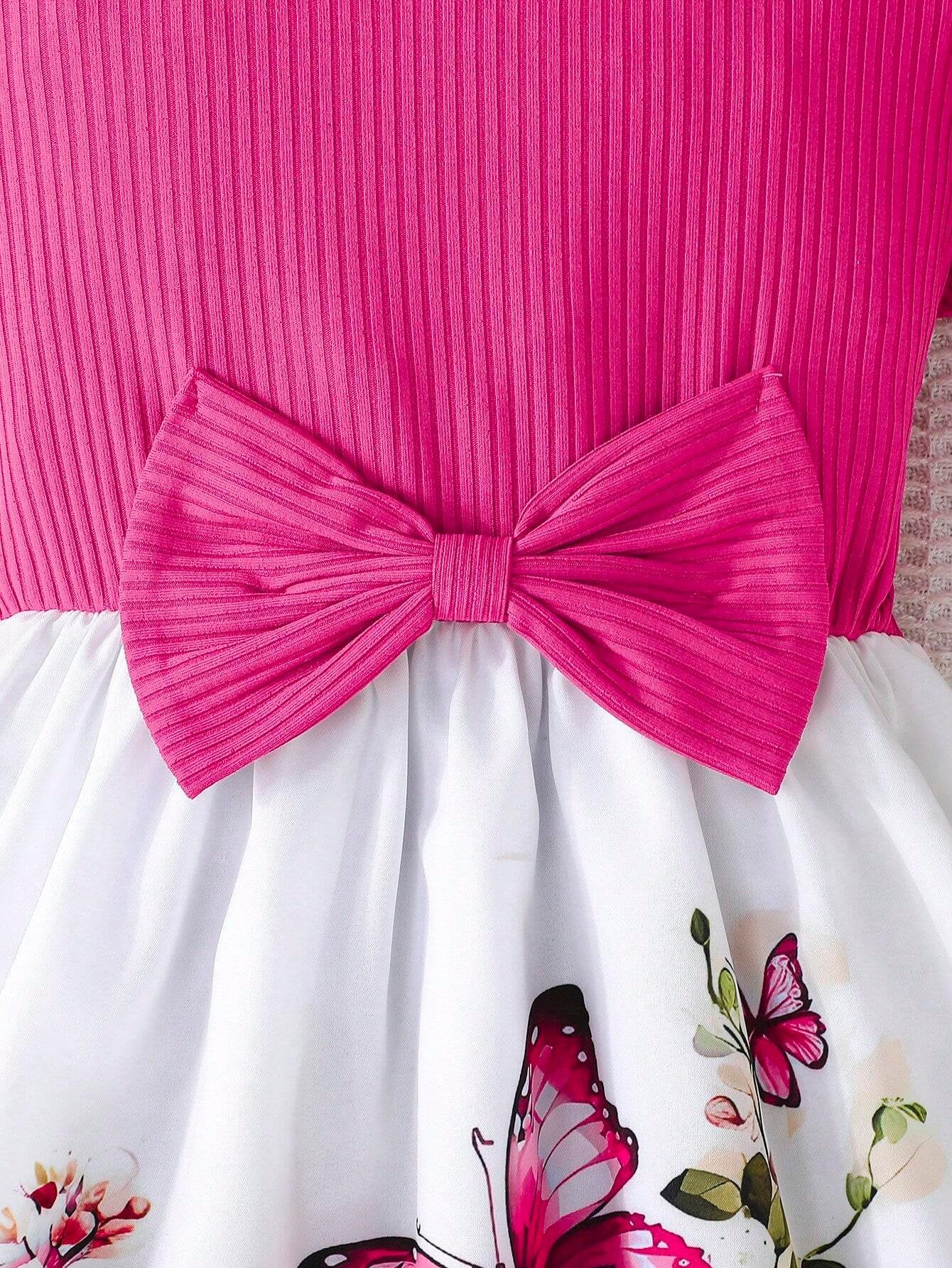 Vestido Rosa Fucsia Con Mariposas Y Lazo Para Niña