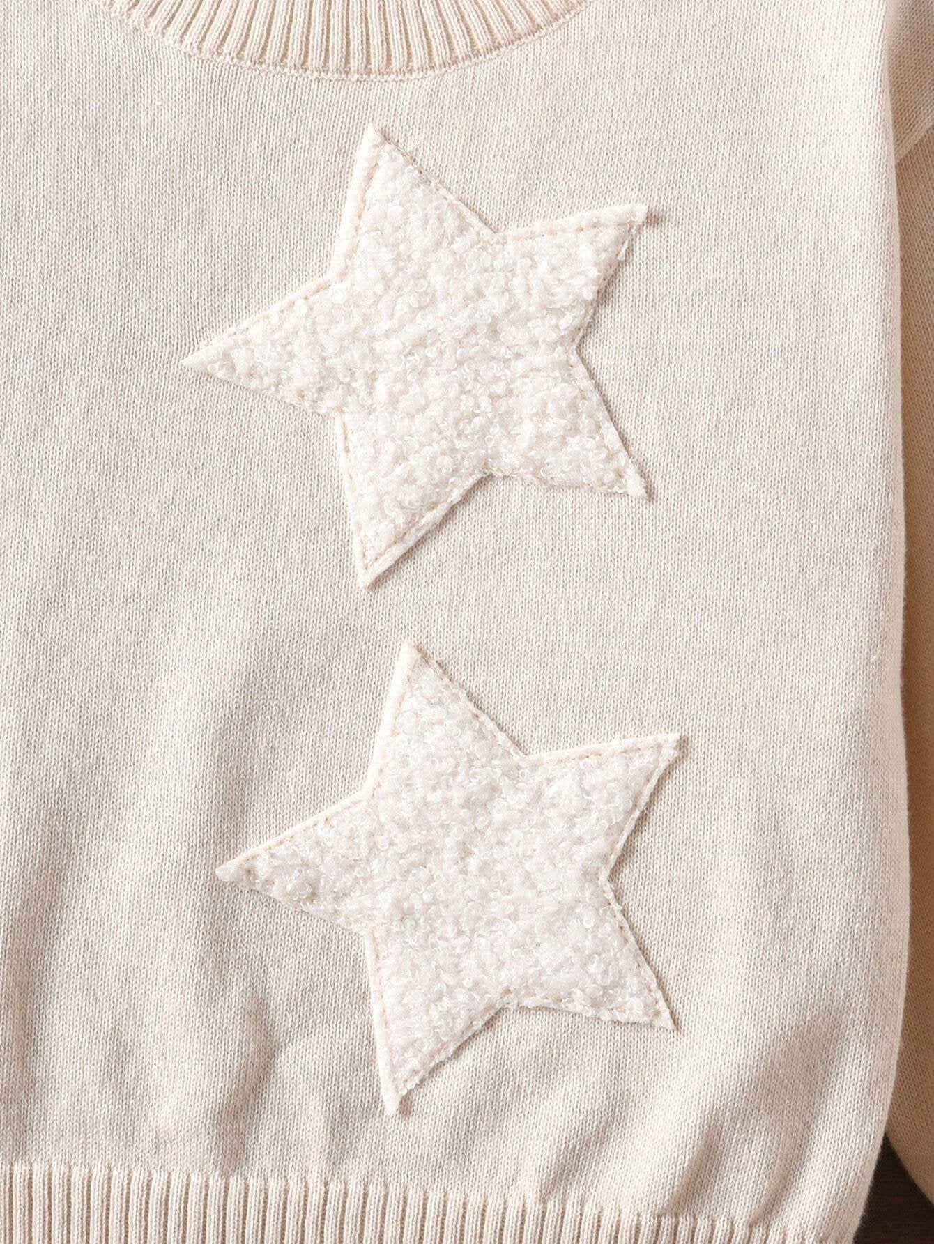 Suéter Beige Con Estrellas Bordadas Para Niña