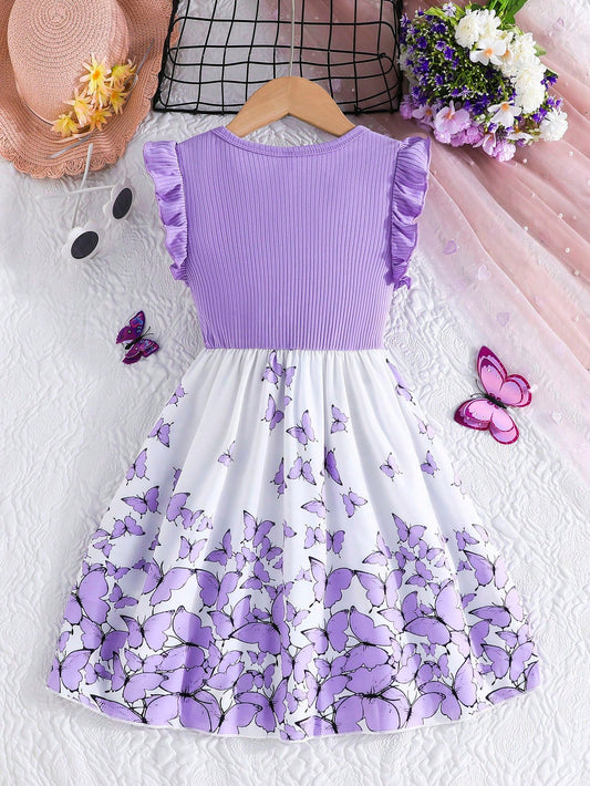 Vestido Morado Con Mariposas Para Niña