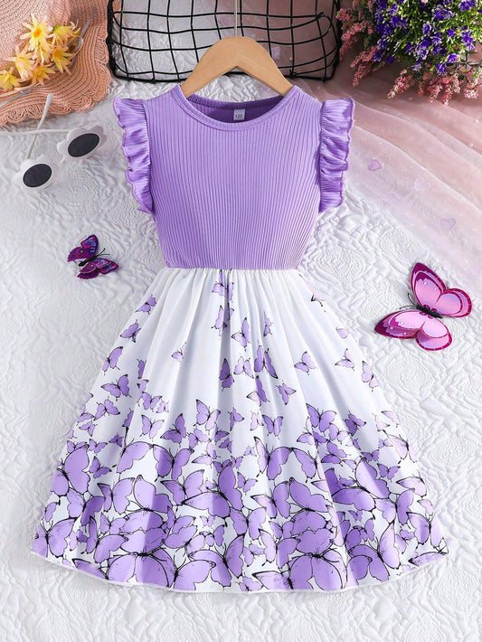 Vestido Morado Con Mariposas Para Niña