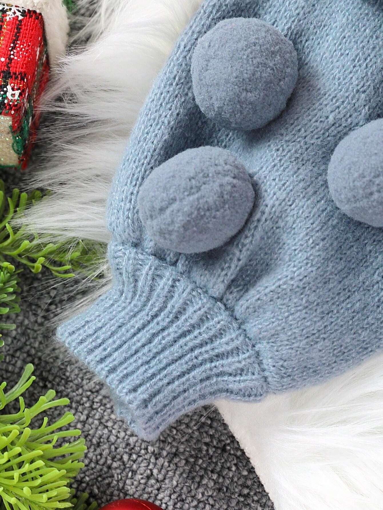 Suéter Azul De Invierno Con Pompones Para Niña