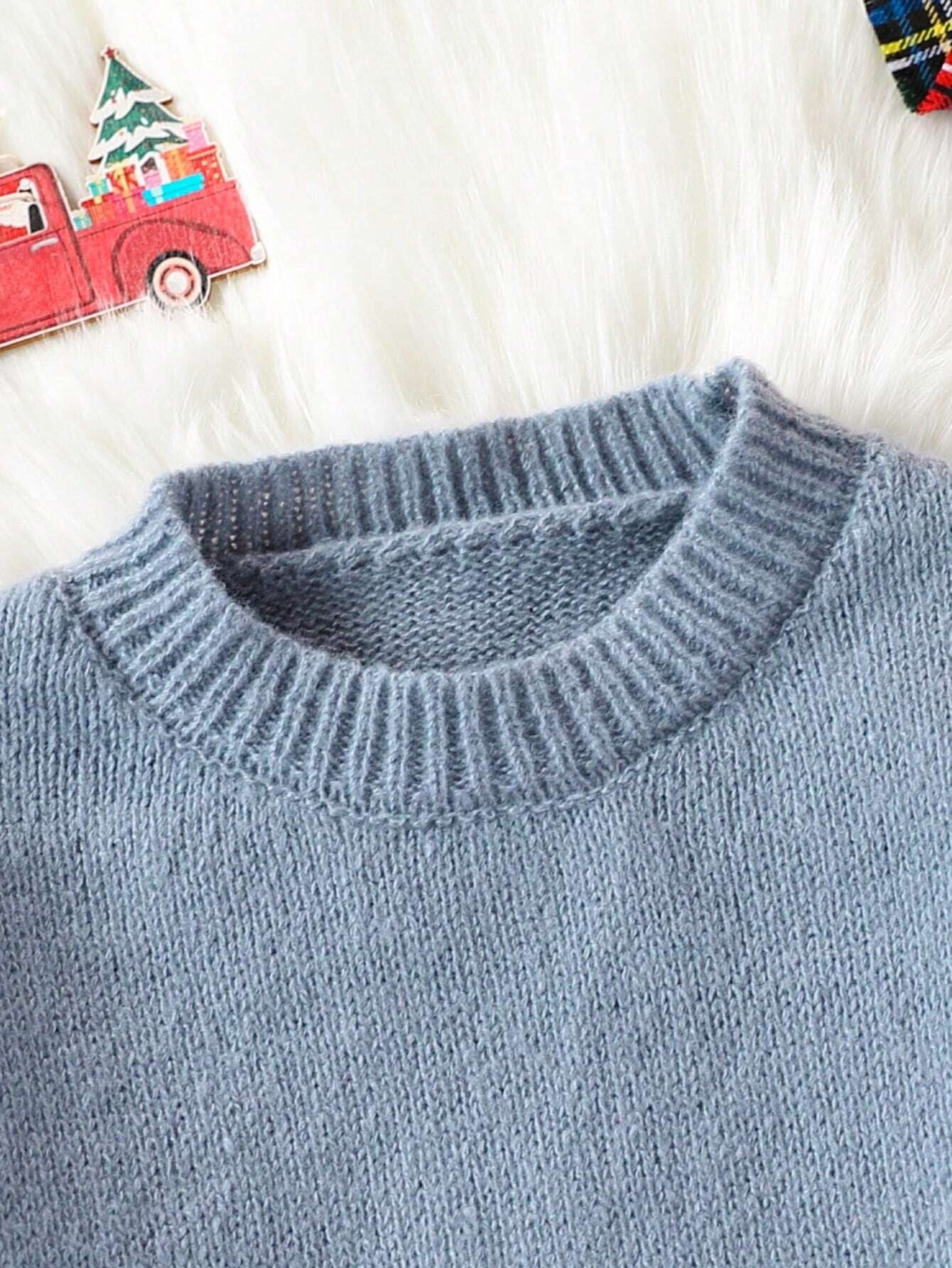 Suéter Azul De Invierno Con Pompones Para Niña