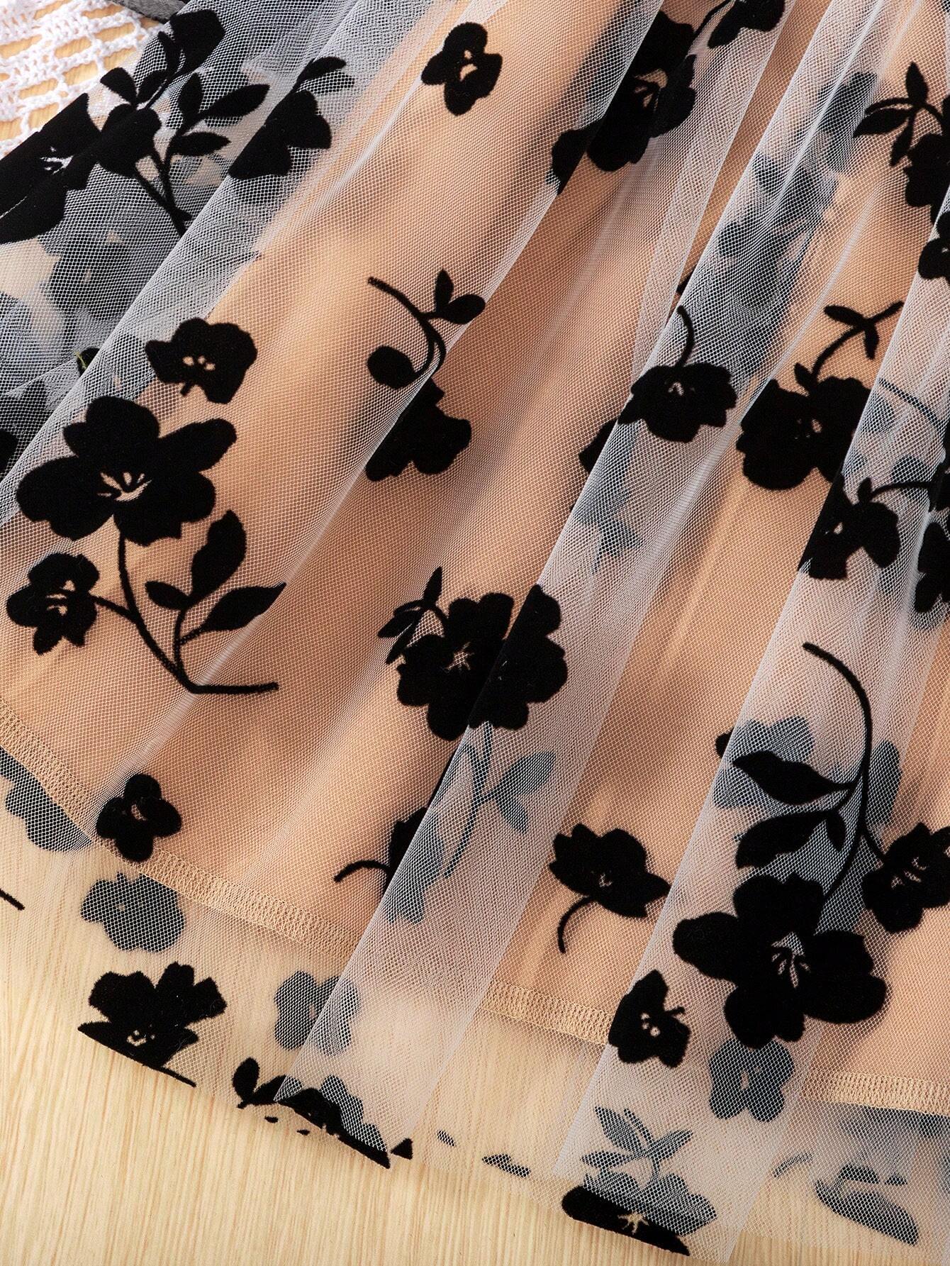 Vestido Negro Con Falda De Tul Bordado Para Niña