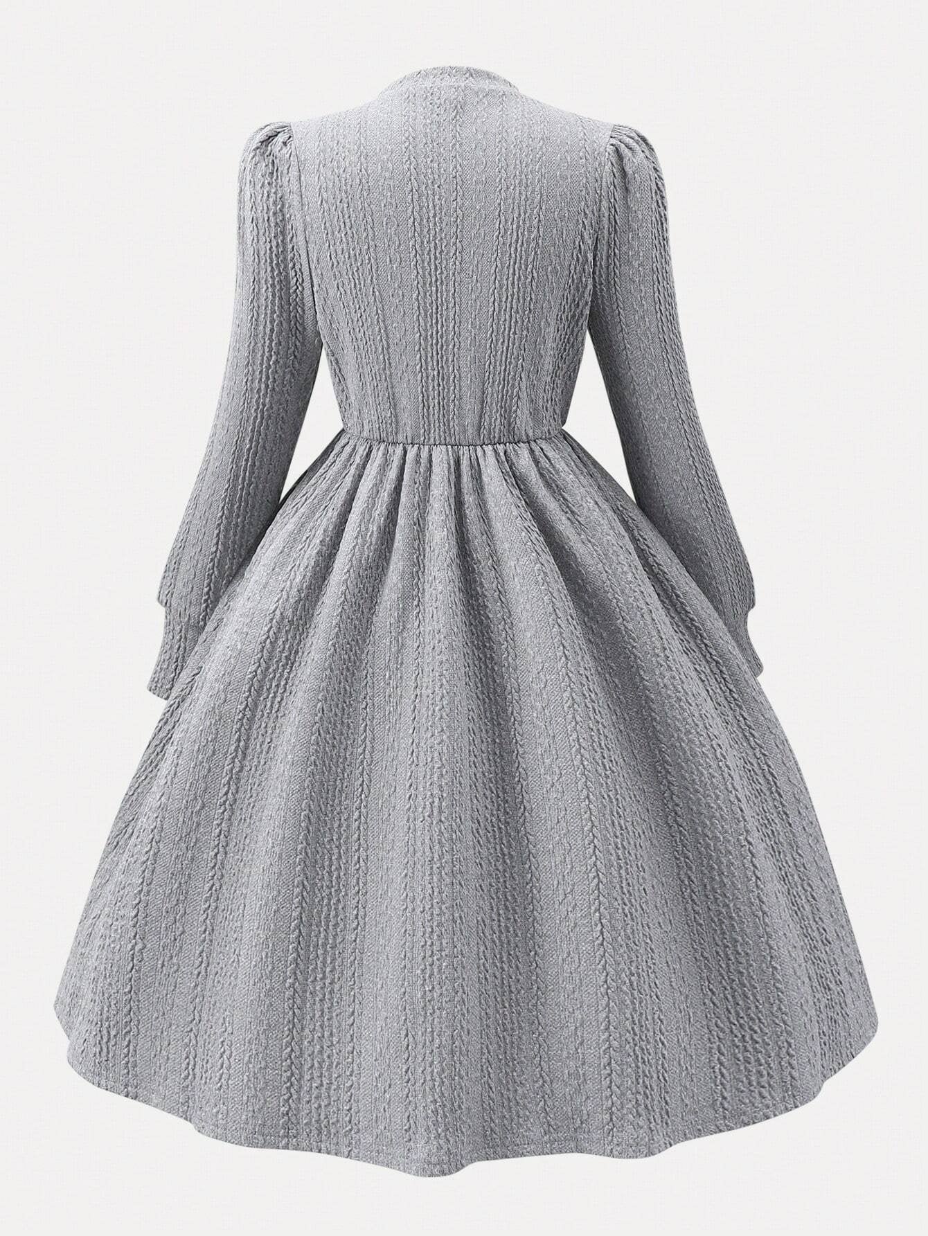 Vestido Gris Con Lazo Elegante Para Niña Preadolecente