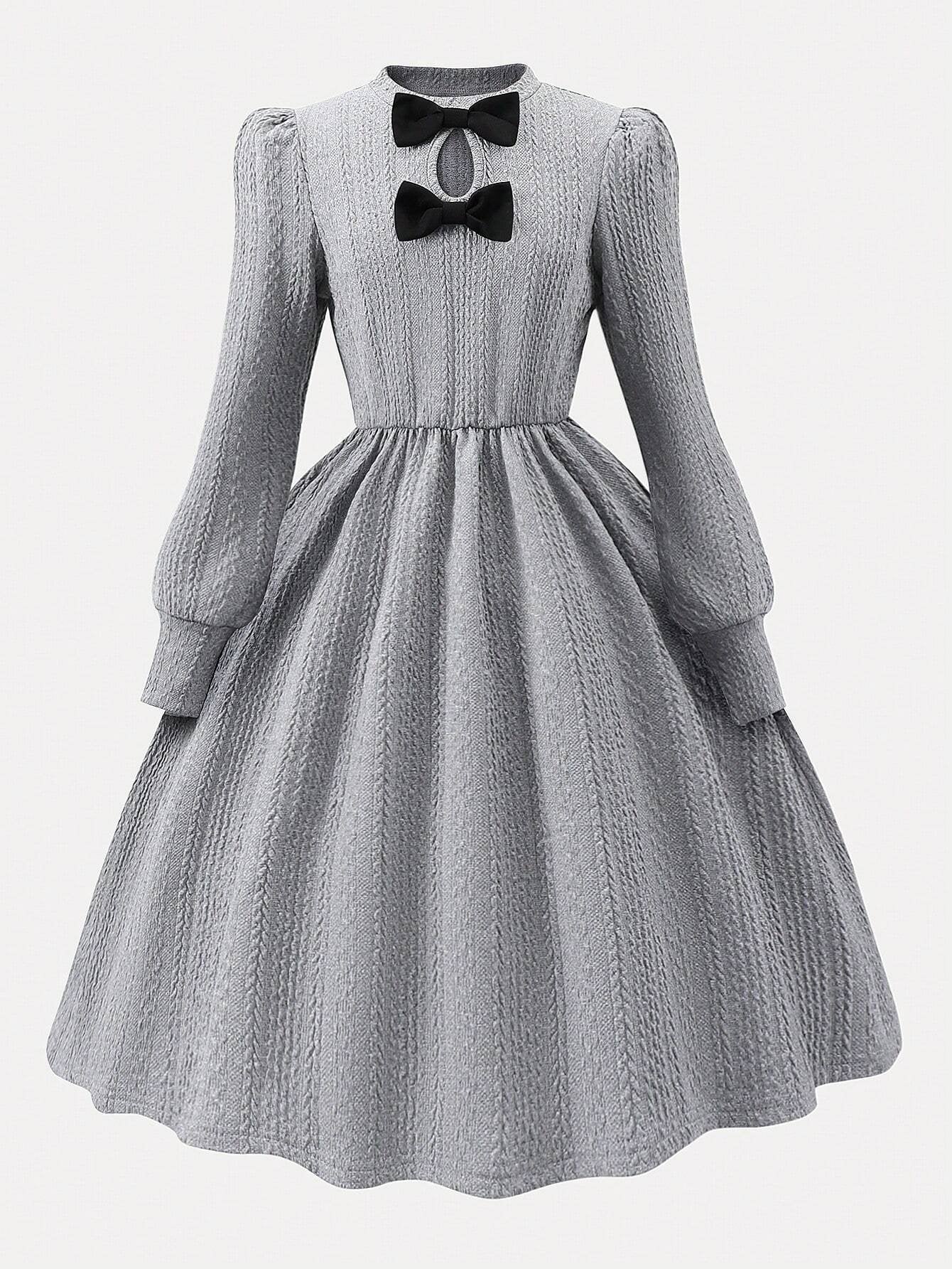 Vestido Gris Con Lazo Elegante Para Niña Preadolecente