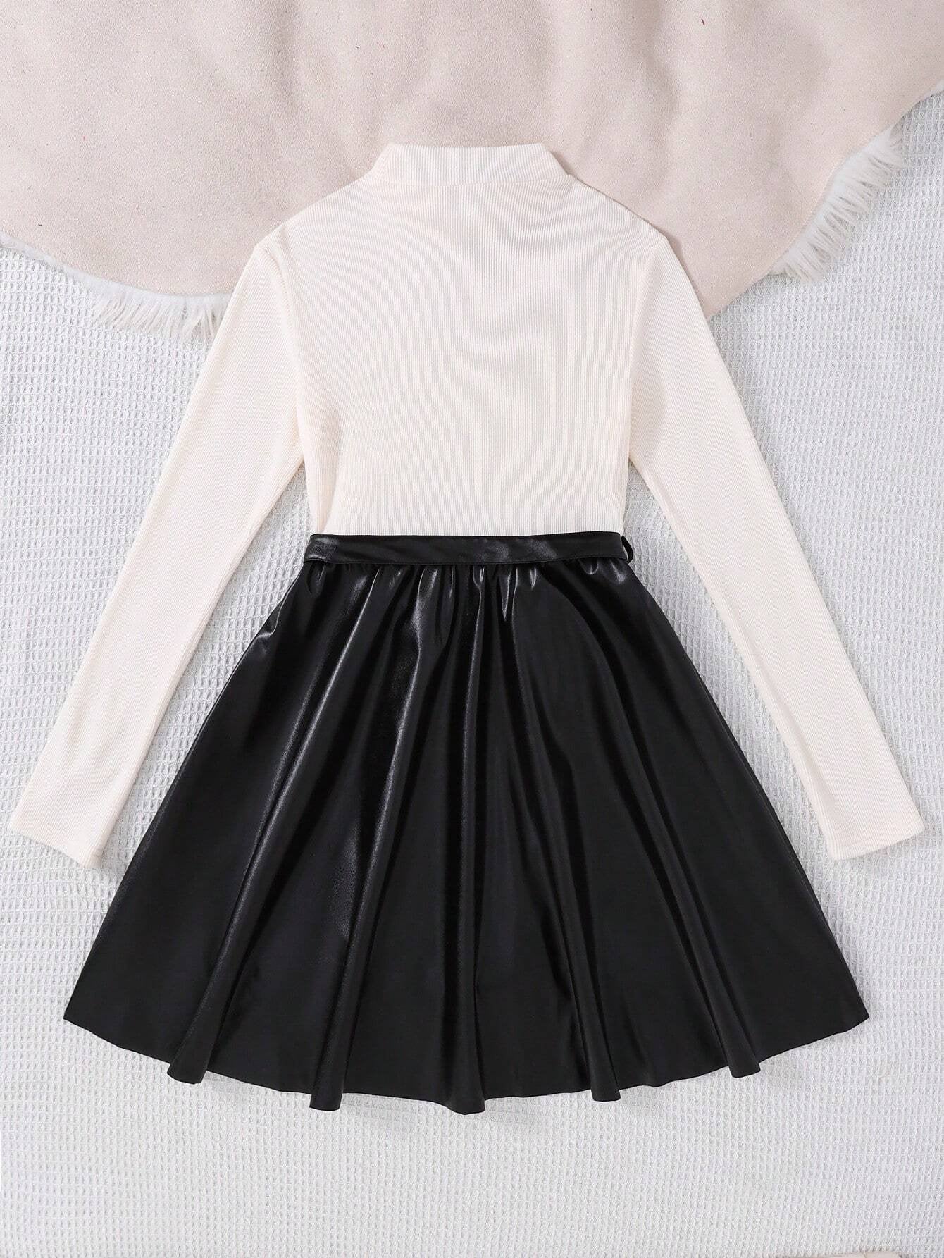 Vestido Elegante Blanco Y Negro Con Lazo Para Niña