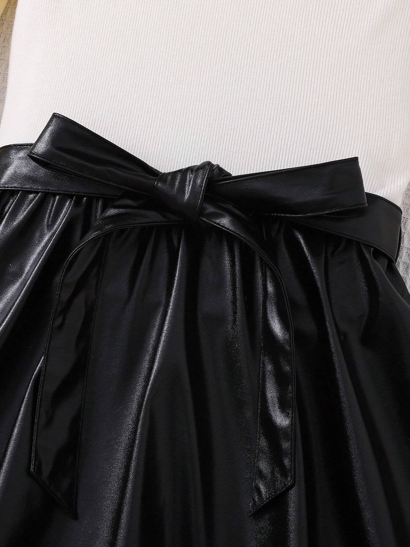 Vestido Elegante Blanco Y Negro Con Lazo Para Niña