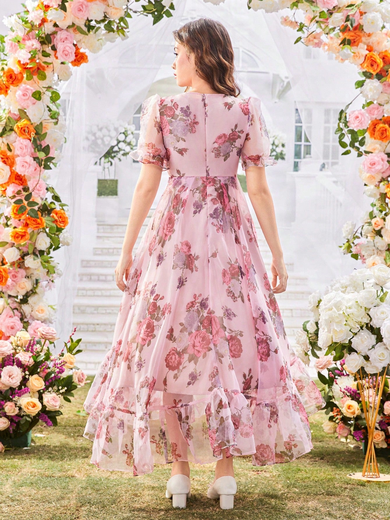 Vestido Largo Floral Elegante De Gasa Para Niña