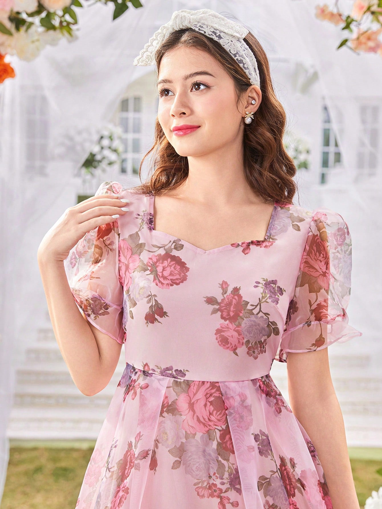 Vestido Largo Floral Elegante De Gasa Para Niña