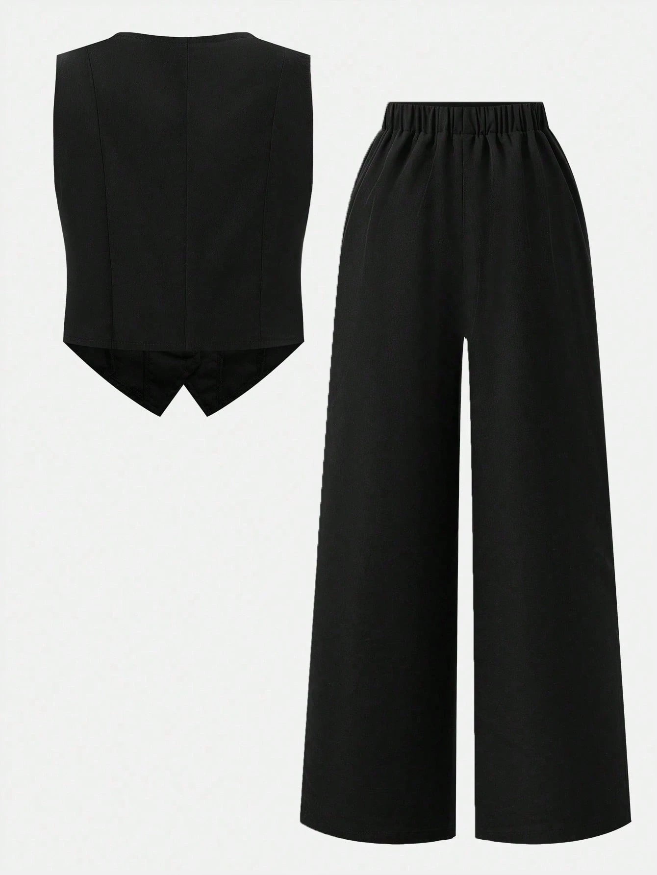 Conjunto Negro Elegante Con Chaleco Y Pantalón Para Niña