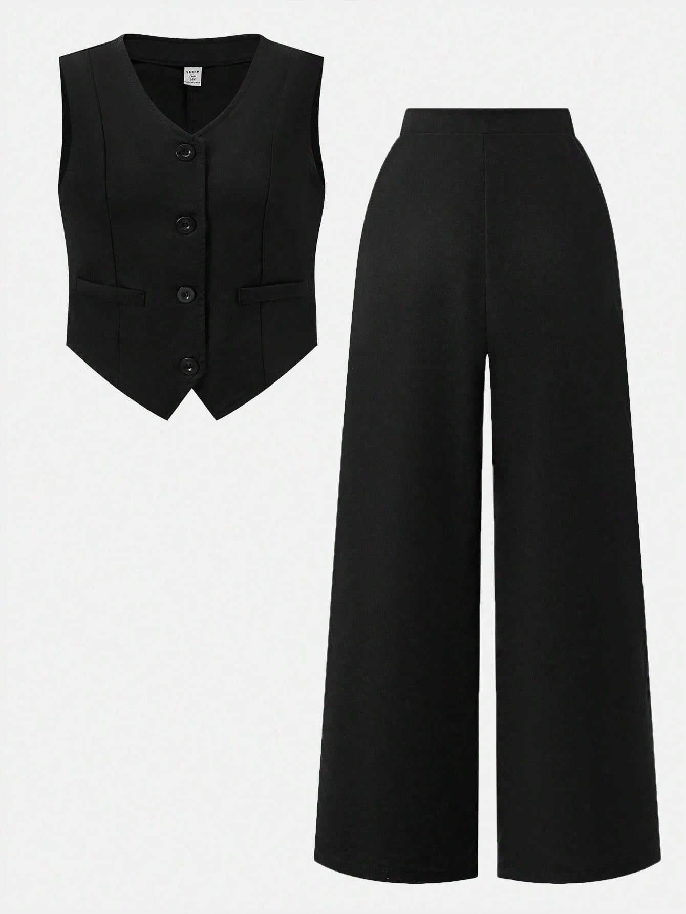 Conjunto Negro Elegante Con Chaleco Y Pantalón Para Niña