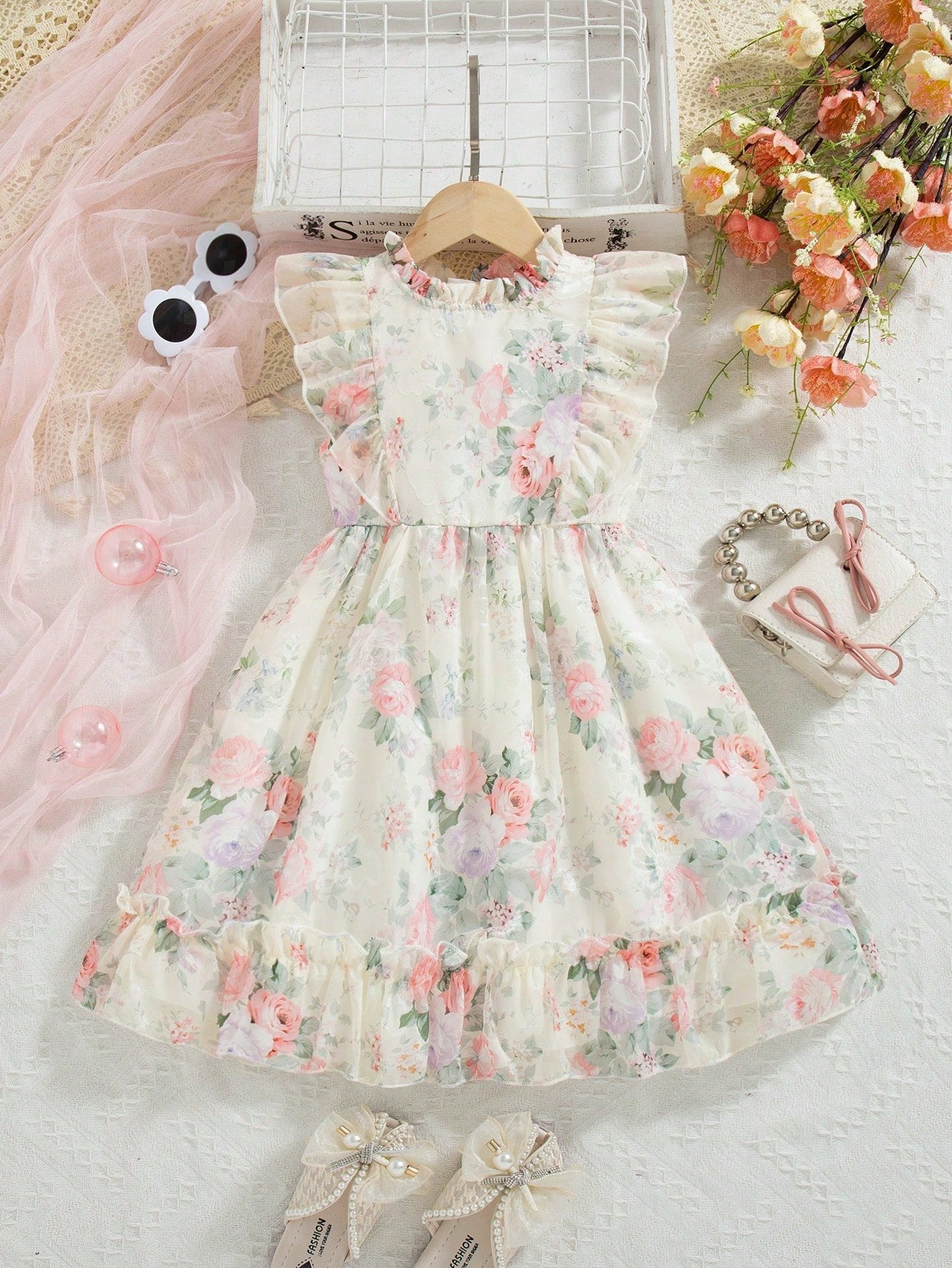 Vestido Floral Rosa Para Niña Con Volantes Románticos
