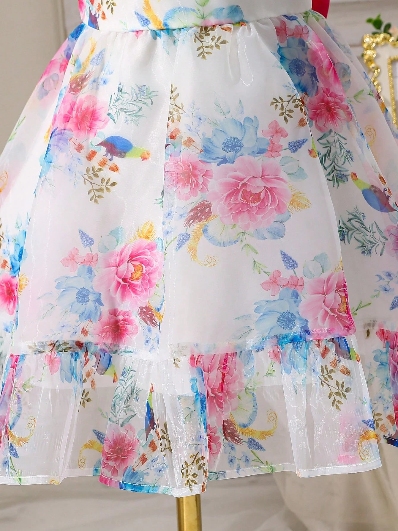 Vestido De Gasa Con Estampado Floral Para Niña