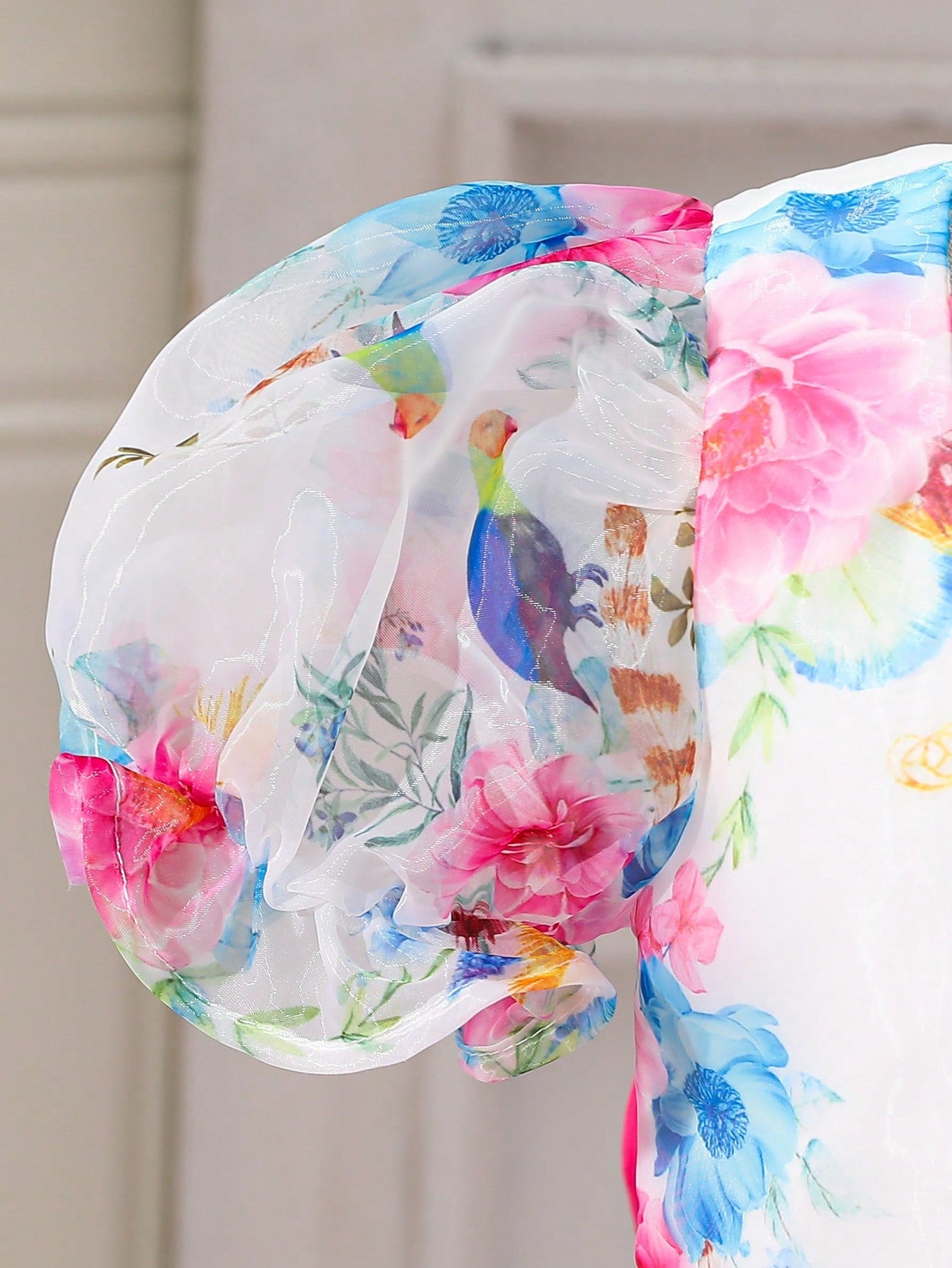 Vestido De Gasa Con Estampado Floral Para Niña