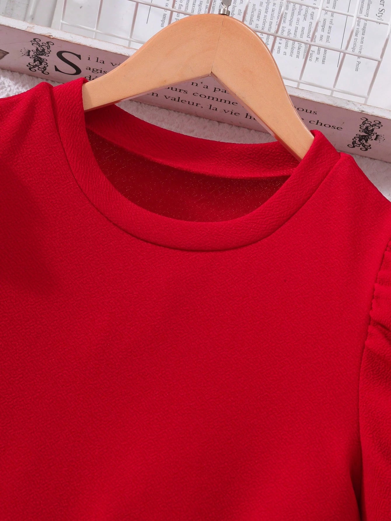 Vestido Rojo Con Perlas Y Manga Farol Para Niña