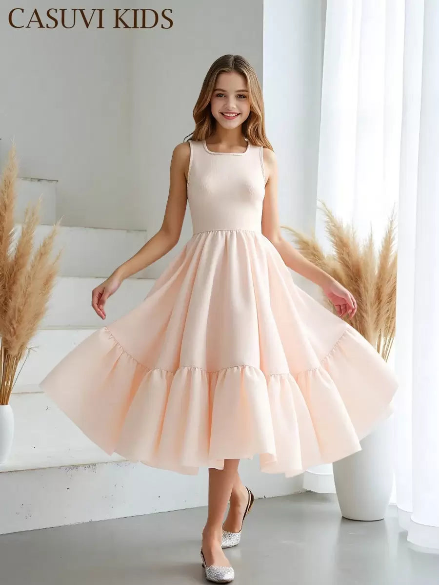 Vestido Albaricoque Para Niña De Corte Linea A
