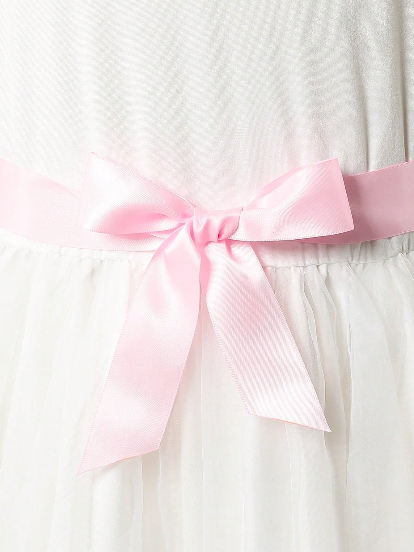 Vestido Blanco Bordado Con Lazo Rosa Para Niña
