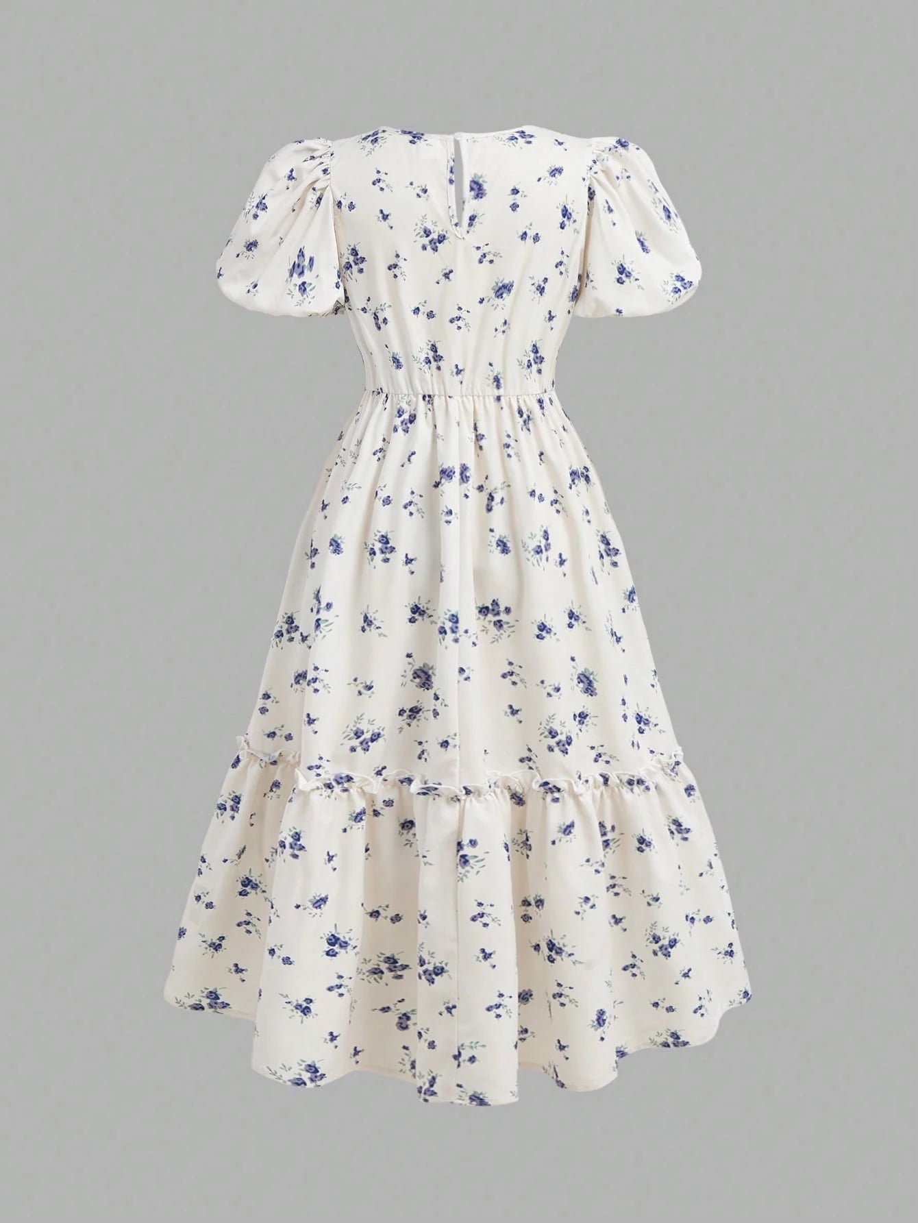 Vestido Floral Con Lazo Azul Para Niña