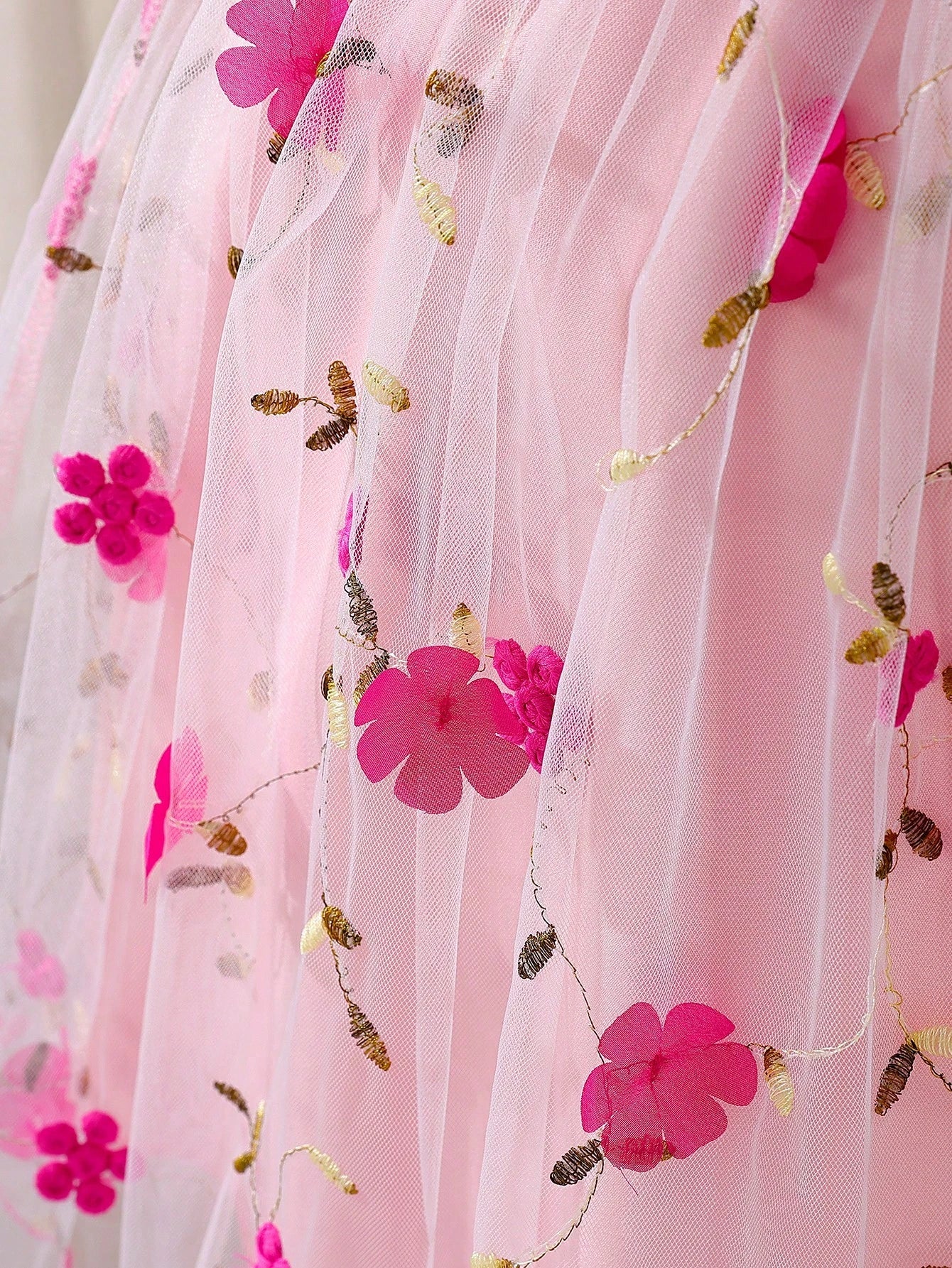 Vestido Rosa Fucsia De Tul Con Flores Para Niña
