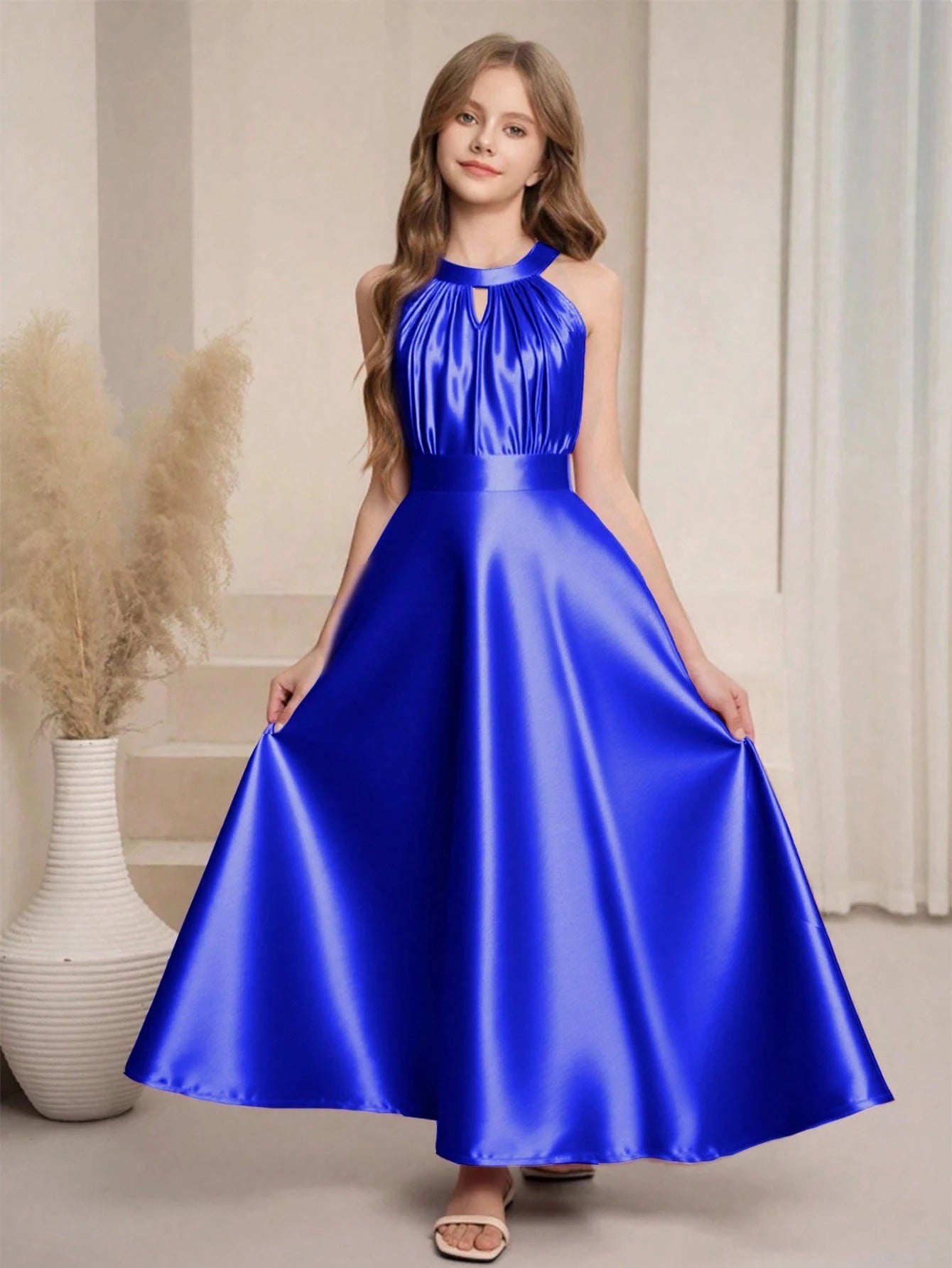 Vestido Azul Real Largo Para Niña Elegante