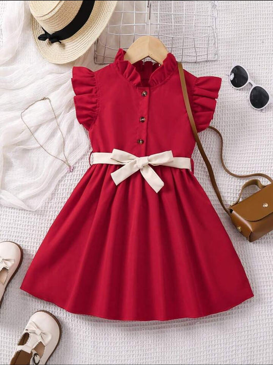 Vestido casual versátil con ribete de volantes para niña