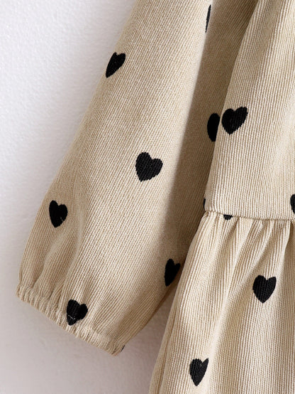 Vestido De Pana Con Corazones Negros Para Niña