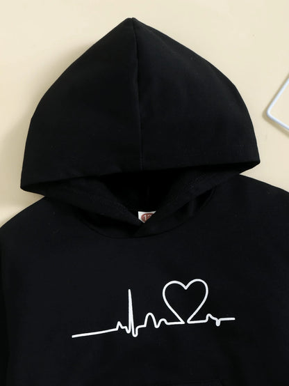 Conjunto Sudadera Y Pantalón Deportivo Negra Con Corazón Para Niña