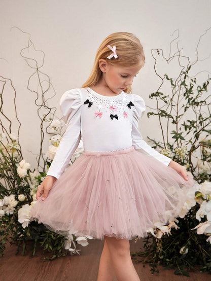 Blusa Blanca De Fiesta Con Lazos Para Niña