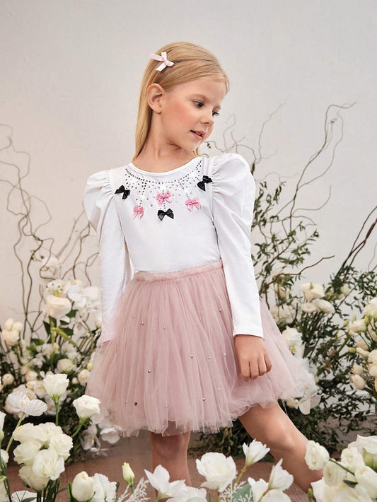 Blusa Blanca De Fiesta Con Lazos Para Niña